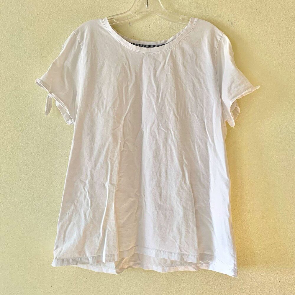 Nautica Women’s White Cotton Knit Crew Neck Tie Sleeve T-Shirt Short Sleeve XXL